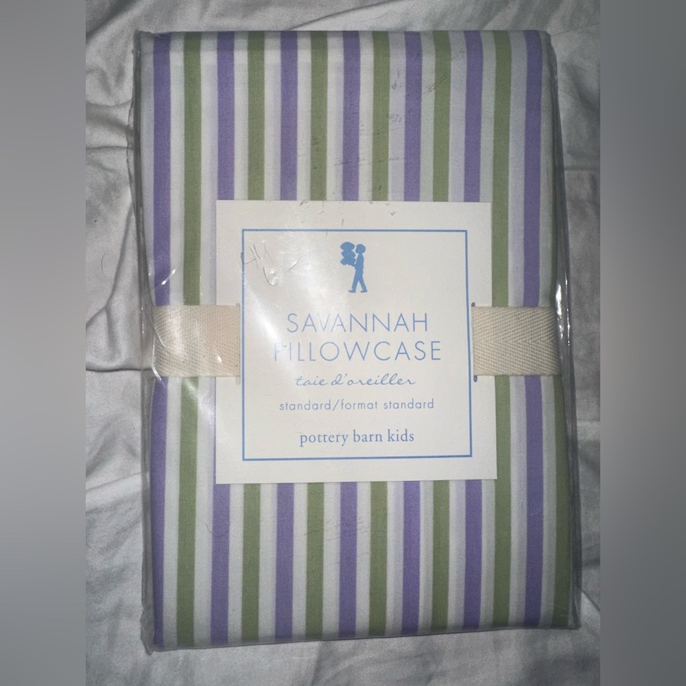 Pottery Barn Kids Green and Purple Striped Savannah Pillowcase